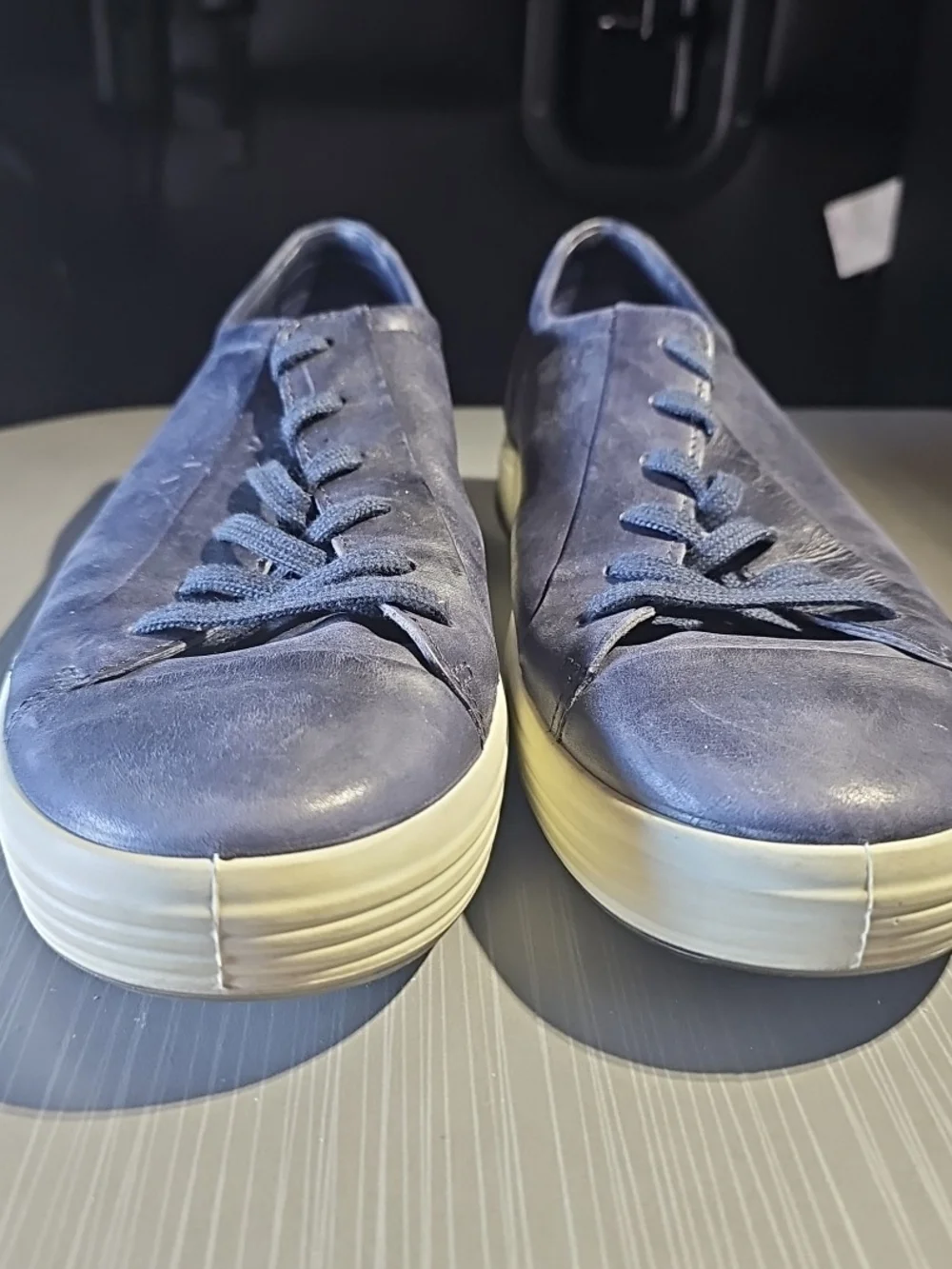 ECCO Navy Leather Lace-Up Sneakers‎ White Sole Men's 45 (11-11.5) Good PreOwned